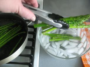 ... asparagus out of the icy water and onto a clean dish towel to drain