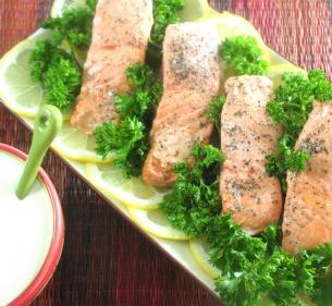 Cold salmon with creamy mustard sauce