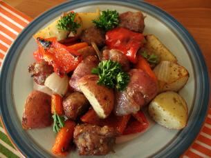 Roasted vegetables and sausage